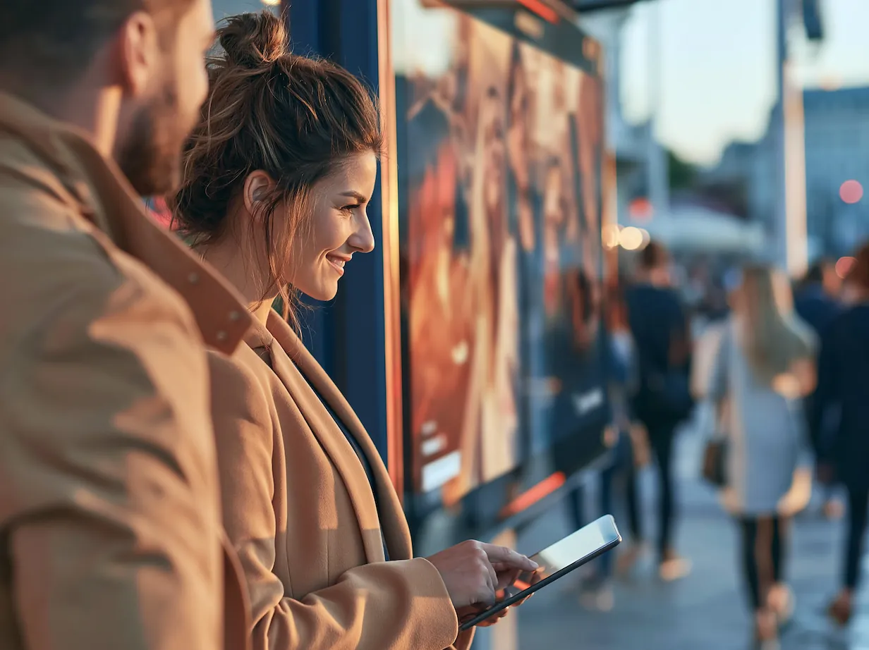 Digitale Werbefläche in der Stadt am Abend